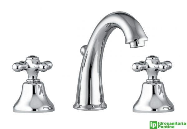 Batteria lavabo 3 fori FIORE mod. MARGOT completo di piletta scarico automatico d.1"1/4