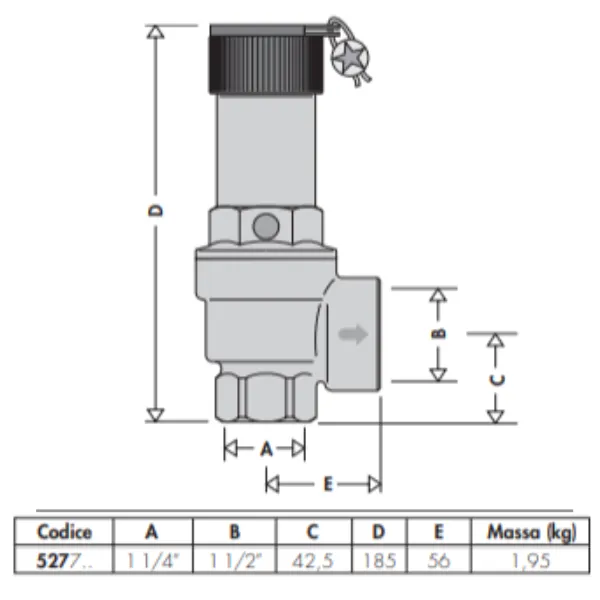 Valvola di sicurezza CALEFFI art.527 certificata INAIL d.1"1/4x1"1/2 - 3 bar - immagine 2